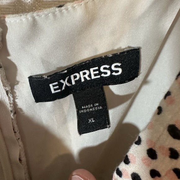 Express Women White Dress Black/Pink Polka Dot Spaghetti Strap Swing Size XL - Picture 3 of 10